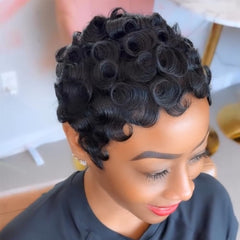 SeFiSha short layered pixie wig with bangs top view for natural daily wear