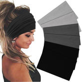 Sefiinh wide headbands in black offer all-day comfort and sweat control in a 6-pack.
