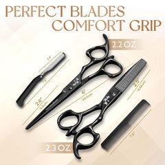 SEIMEIKEN 6in black hair scissors offset handle reduces wrist strain during long cuts.