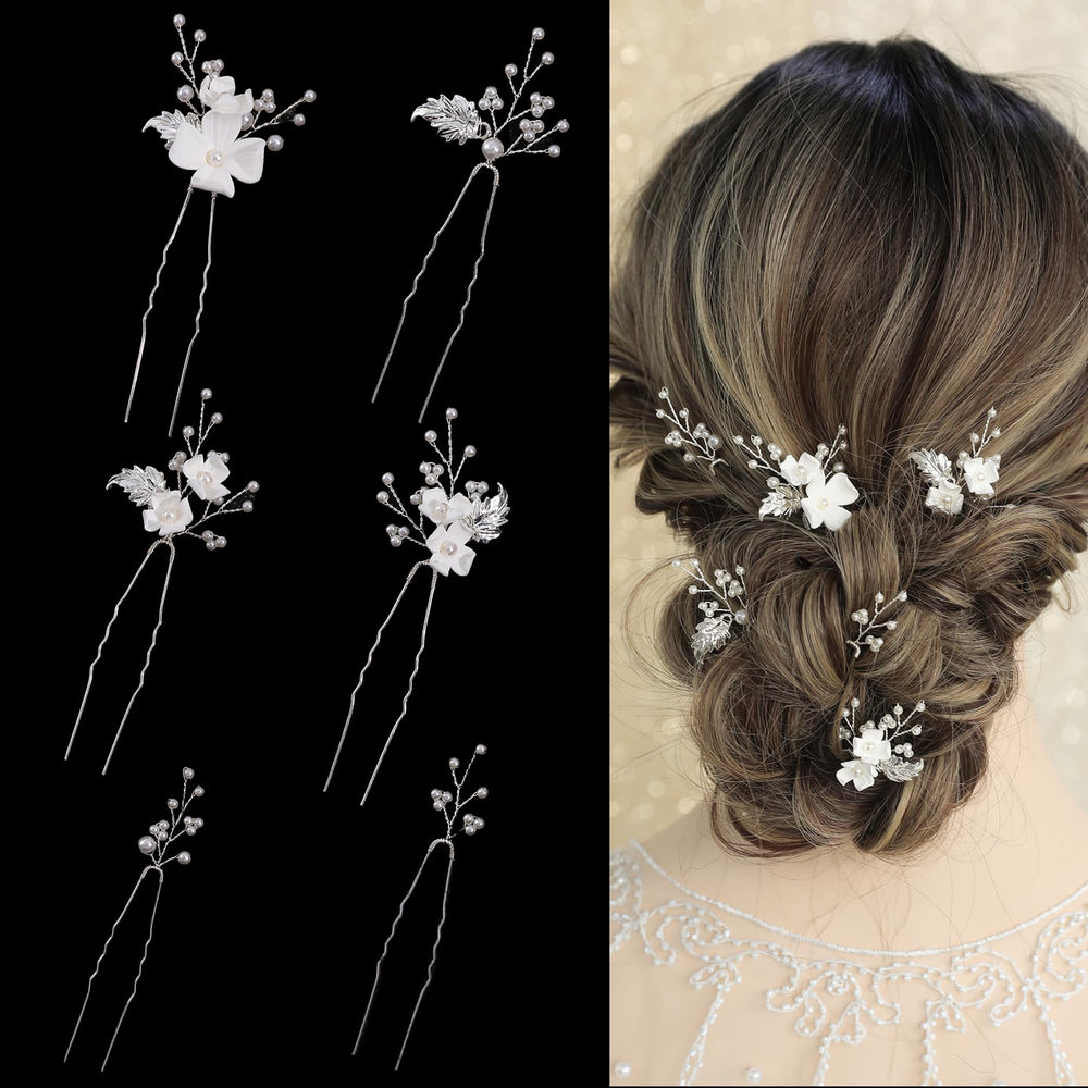 SELFCLOUD handmade pearl bridal hair pin white flower close-up for elegant wedding styling.