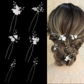 SELFCLOUD handmade pearl bridal hair pin white flower close-up for elegant wedding styling.