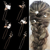 SELFCLOUD pearl hairpin wedding flower clip with white pearls and gold leaf detail for bridal elegance