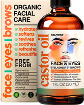 SELFWISE organic castor oil face moisturizer bottle – deep hydration for soft, smooth skin.