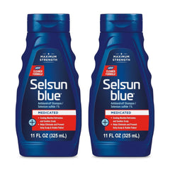 Selsun Blue medicated anti-dandruff shampoo bottle with cooling menthol for scalp relief.