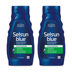 Selsun Blue moisturizing anti-dandruff shampoo bottle with aloe for hydrated hair