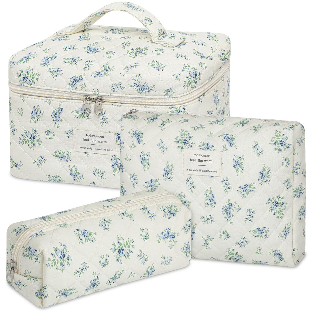 Senbowe floral makeup bag set front view, bold pattern for daily cosmetics storage.