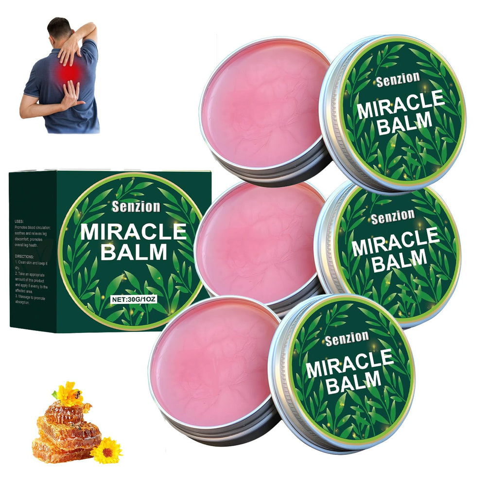 Senzion Miracle Balm jar close-up shows smooth texture for targeted comfort