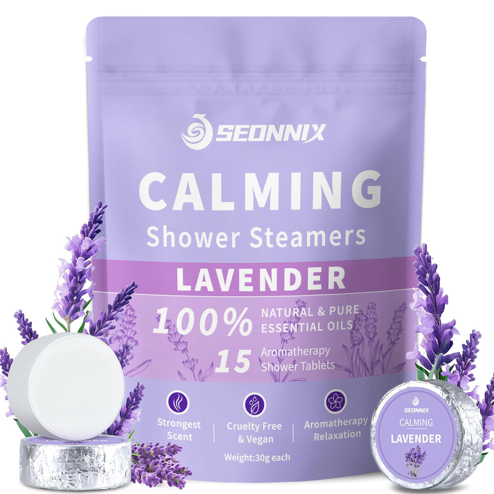 SEONNIX lavender shower steamer pour showing extended aroma release for a soothing shower