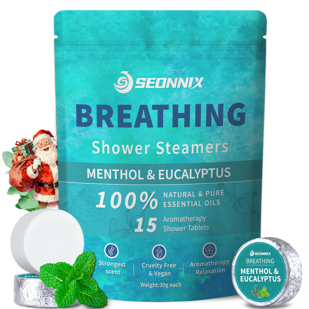 SEONNIX Shower Steamers Menthol Eucalyptus pack ready for a spa-like aroma.