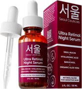 SeoulCeuticals 1percent Retinol Night Serum bottle promotes brightening potential