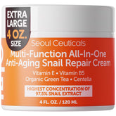 SeoulCeuticals snail mucin cream jar closeup for hydrating, radiant skin.