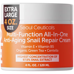 SeoulCeuticals snail mucin cream jar closeup for hydrating, radiant skin.