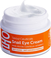 SeoulCeuticals snail mucin eye cream bottle closeup for delicate eye area