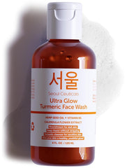 SeoulCeuticals turmeric face wash bottle pour demonstrates gentle cleanse for sensitive skin