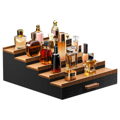 Sephyroth Cologne Organizer 5-tier bamboo display keeps fragrances organized.