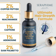 Seraphime Copper Peptide Serum close-up highlighting scalp vitality.