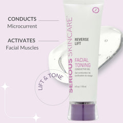 Serious Skincare conductive gel applied on skin enables ultra-smooth glide for microcurrent use.