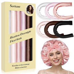Seritant heatless curls overnight rods set with satin bonnet, for gentle no-heat styling before bed.