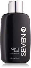 SEVEN KENTE BOND conditioner bottle on shelf signals moisture and frizz control potential.