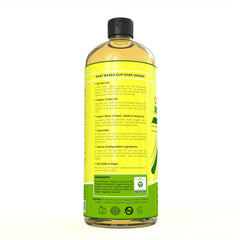 Pouring Seven Minerals Castile Soap yields rich foaming for versatile cleaning.
