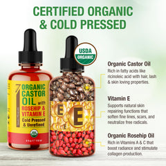 Seven Minerals castor oil near-eyebrow application demonstrating growth-supporting care.