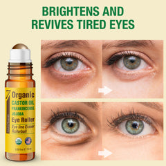 Seven Minerals Castor Oil Roll On Eye Roller applying on skin for targeted under-eye care.