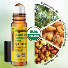 Seven Minerals Castor Oil Roll On highlights organic blend of frankincense and jojoba for nourishment.