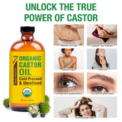 Seven Minerals castor oil bottle with USDA Organic certification for clean skincare