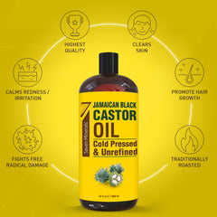 Seven Minerals castor oil 32oz bottle label close-up highlighting hexane-free purity.