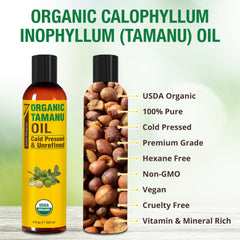 Seven Minerals Tamanu Oil pour for easy application on hair and skin.