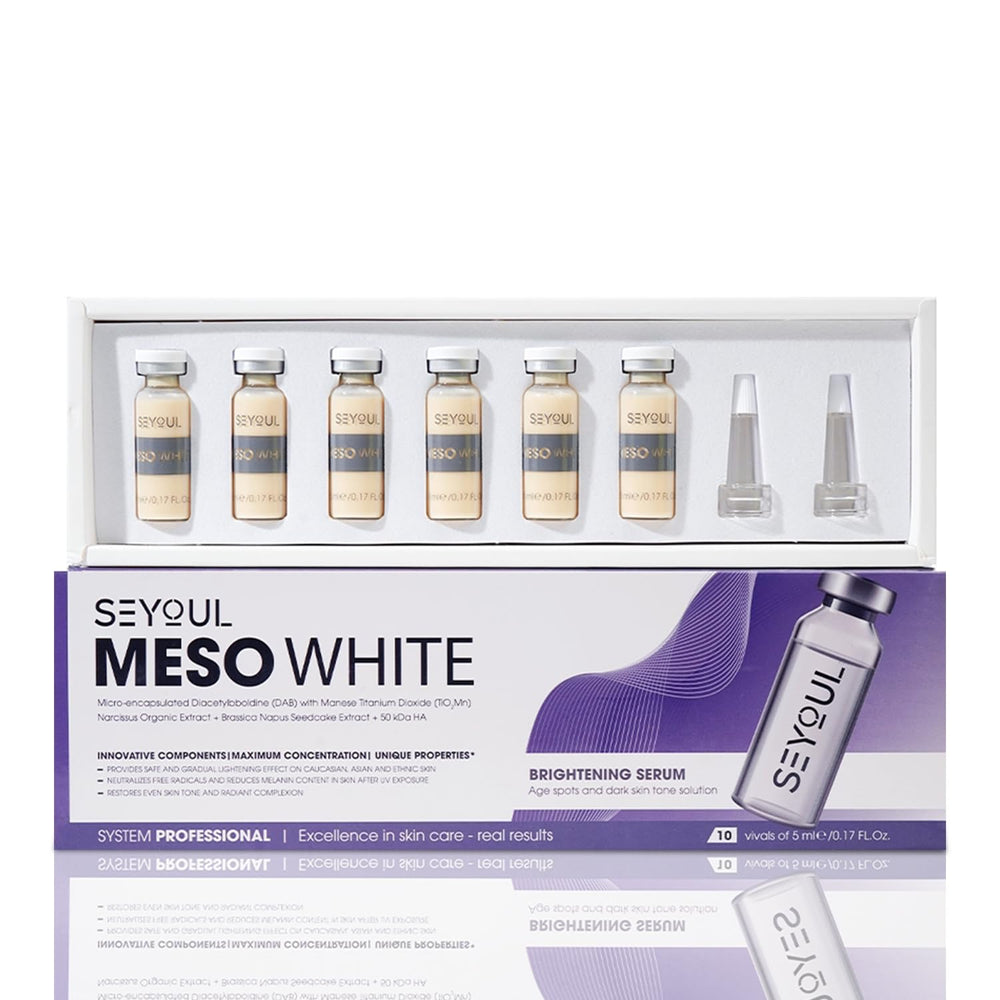 SEYOUL Meso White ampoules packshot for a clean daily brightening routine.