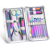 SFYDOM Rainbow Manicure Kit in rainbow PU leather case for chic, portable nail care.