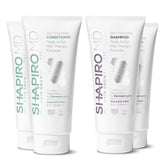 Shapiro MD Hair Growth Experts shampoo bottle closeup highlighting a thicker hair goal.
