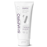 Shapiro MD Hair Growth Experts vegan shampoo bottle closeup showing DHT-blocking formula for fuller-looking hair