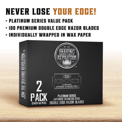 Shaving Revolution platinum-coated Japanese steel blades—durability for many smooth shaves.