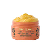 SHAZ KIKS Ultra Hydrating Turmeric Shampoo bottle promotes deep scalp moisture