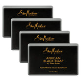 Sheamoisture African Black Soap Bar packaging shows 4-count bundle for daily cleansing.