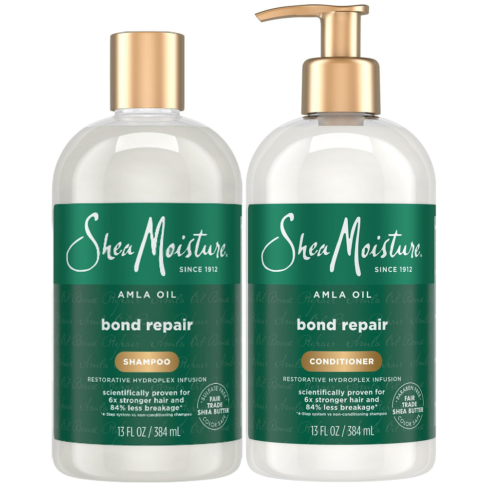 SheaMoisture Amla Oil Bond Repair Shampoo bottle supports stronger hair.