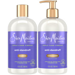 SheaMoisture anti-dandruff shampoo bottle with apple cider vinegar for scalp refreshment and relief.