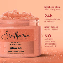 SheaMoisture Glowing Radiance hibiscus flowers image hints bright, radiant skin potential