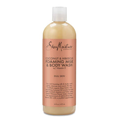 SheaMoisture Coconut & Hibiscus foaming milk bottle front – hydrating body wash for dry skin