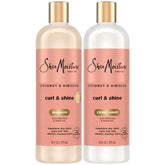 SheaMoisture Coconut & Hibiscus shampoo bottle pouring for frizz control and hydration