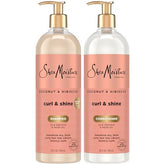 SheaMoisture Coconut & Hibiscus shampoo bottle with pump for frizz control on curls.
