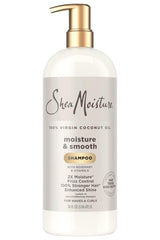 SheaMoisture coconut oil shampoo bottle showing smooth hair and frizz control for waves and curls