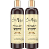 SheaMoisture Jamaican Black Castor Oil clarifying shampoo two-pack bottles cleanse while restoring moisture.