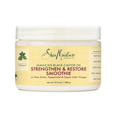 SheaMoisture Jamaican Black Castor Oil Strengthen & Restore Smoothie Cream jar shows curl-definition-ready texture