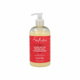 SheaMoisture red palm oil conditioner bottle showing anti-shrinkage potential for curls