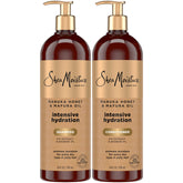 SheaMoisture shampoo and conditioner set bottles closeup showing intense moisture.