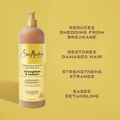 SheaMoisture Strengthen & Restore conditioner applying to hair for smoother strands