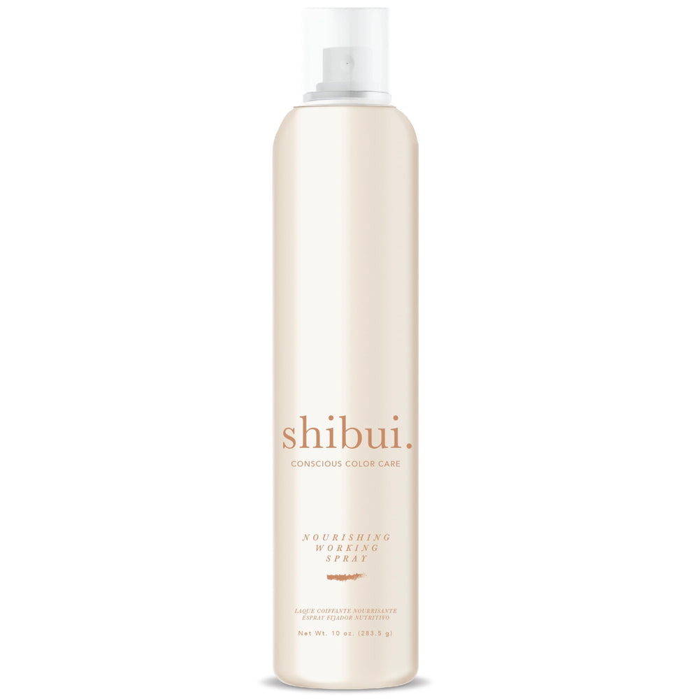 SHIBUI Nourishing Working Spray bottle demonstrates buildable hold for flexible styling.